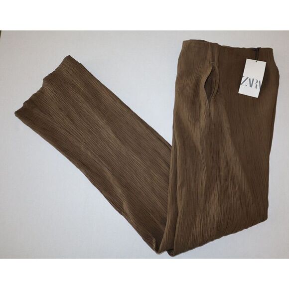 Zara Women's Sz XS Olive Green Wrinkle Effect Full Length Pants - Picture 6 of 7